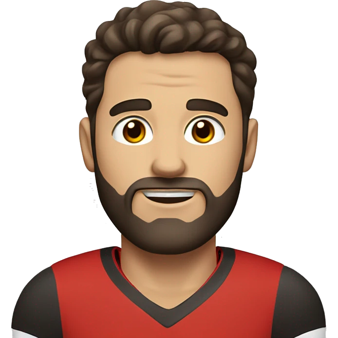 White guy with short dark hair, Brown eyes and a beard Wearing a red jersey  emoji