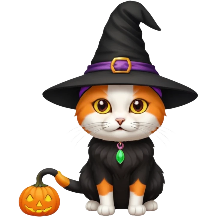 A cat wearing a witch hat. emoji