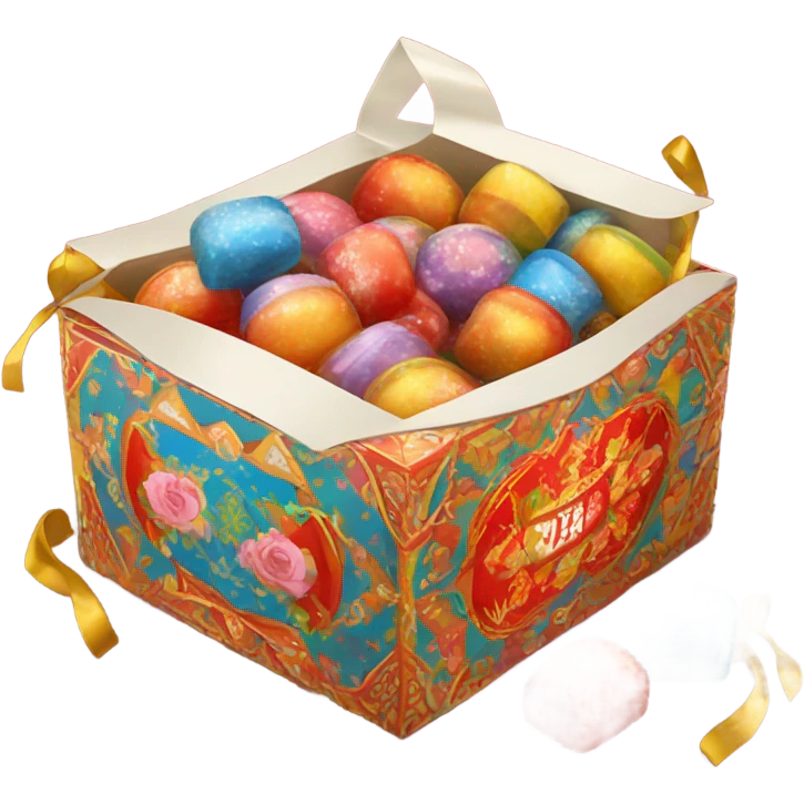 Traditional russian new year sweet gift box with handles with russian candies in wrappers for kids emoji