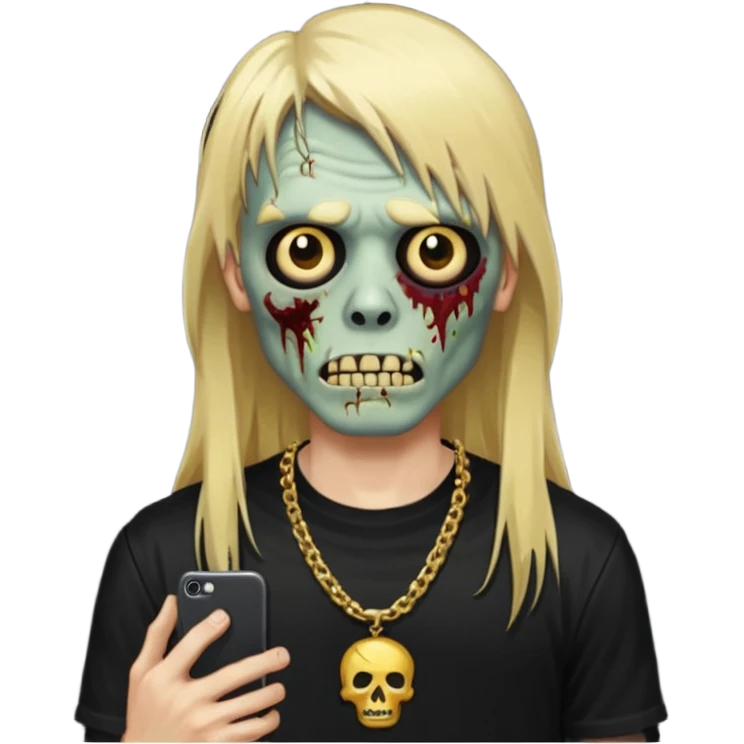 make a iphone emoji who is a zombie man with long blonde hair with bangs, with a black punk shirt and a golden neckless emoji