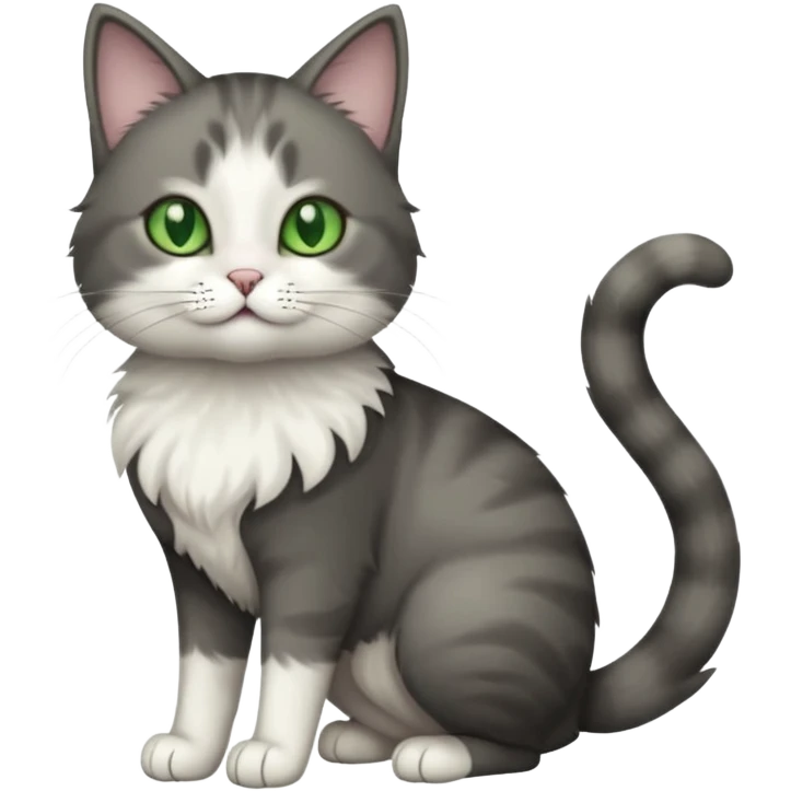 full body half dark grey and half white cat with white front legs emoji