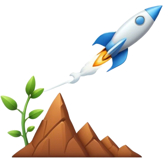 Minimalist emoji of a growth graph. The rising line forms a smooth trail, ending with a small rocket taking off emoji
