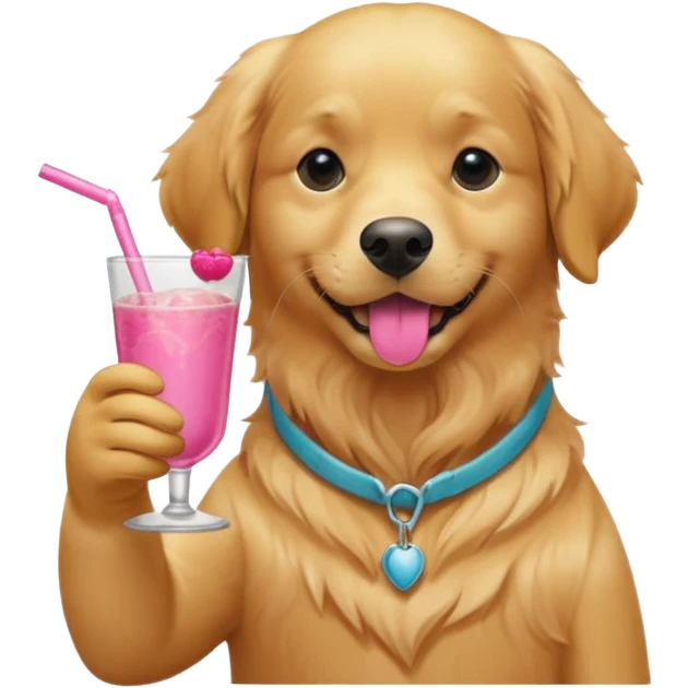 golden retriever sipping pink alcoholic beverage  emoji