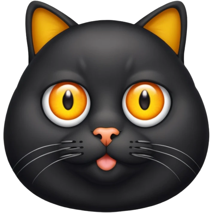 Un gato negro gordito con los ojos de color amarillos sentado emoji