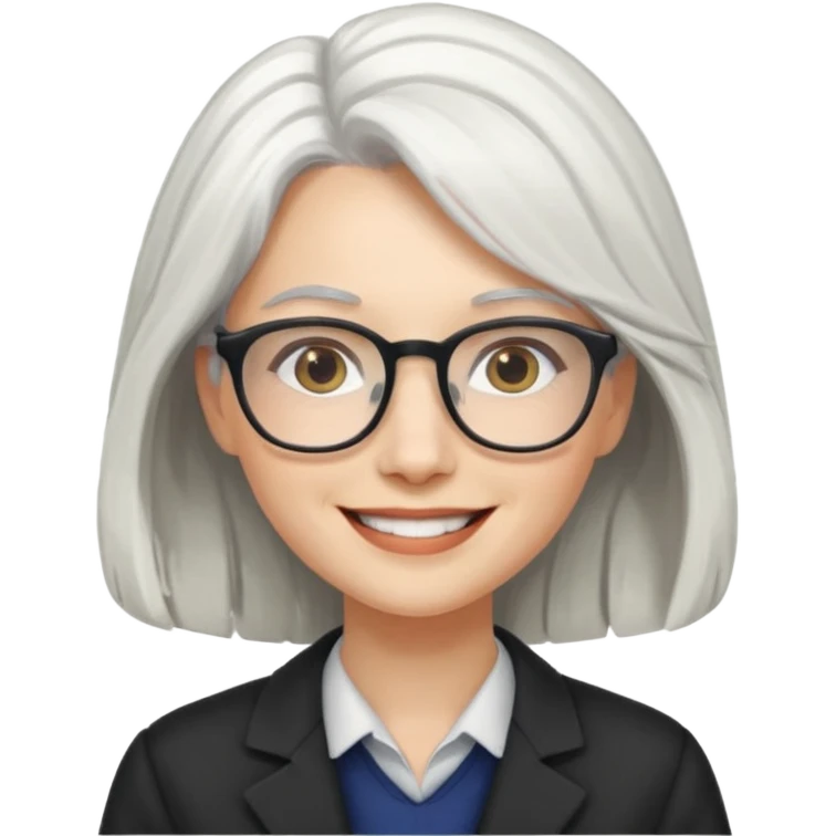 Profesora joven, sonrriente cabello blanco y de pelo largo  emoji