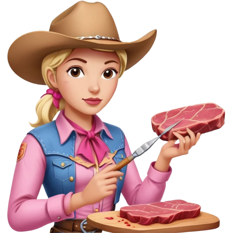 pink cowgirl painting a SPAM meat portrait landscape  emoji