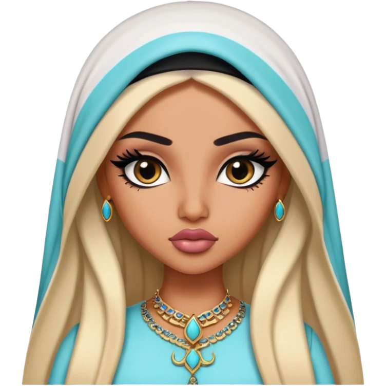 arabian nose, pretty lips, clothes, medium skin,  long hair, pretty bratz baddie, black eyeliner emoji