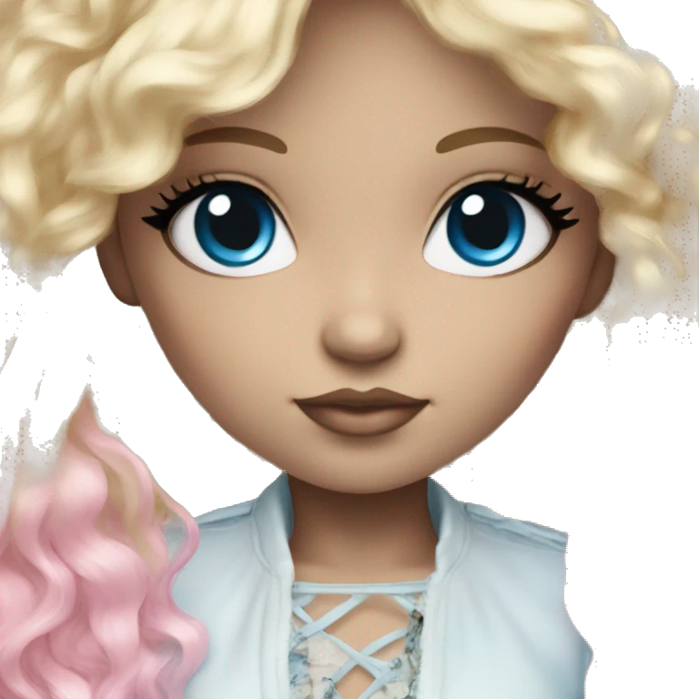 ocean blue doll eyes, blonde hair, feminine, pink, girl, angelic emoji