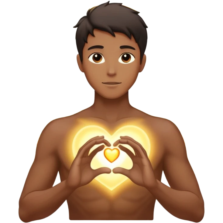 male silhouette with luminous aura, glowing heart, and energy ripples at hands, embodying awakening and quiet longing, no sharp features emoji