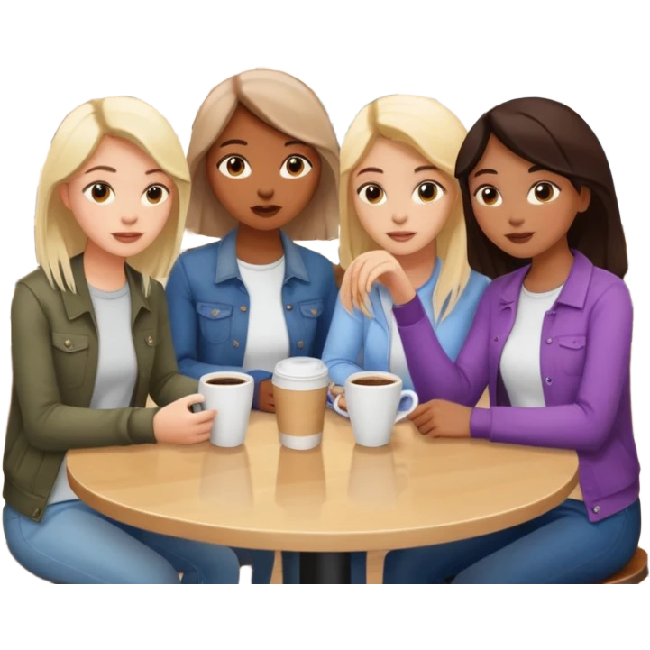 3 girl disscussion around a table in coffe shop emoji