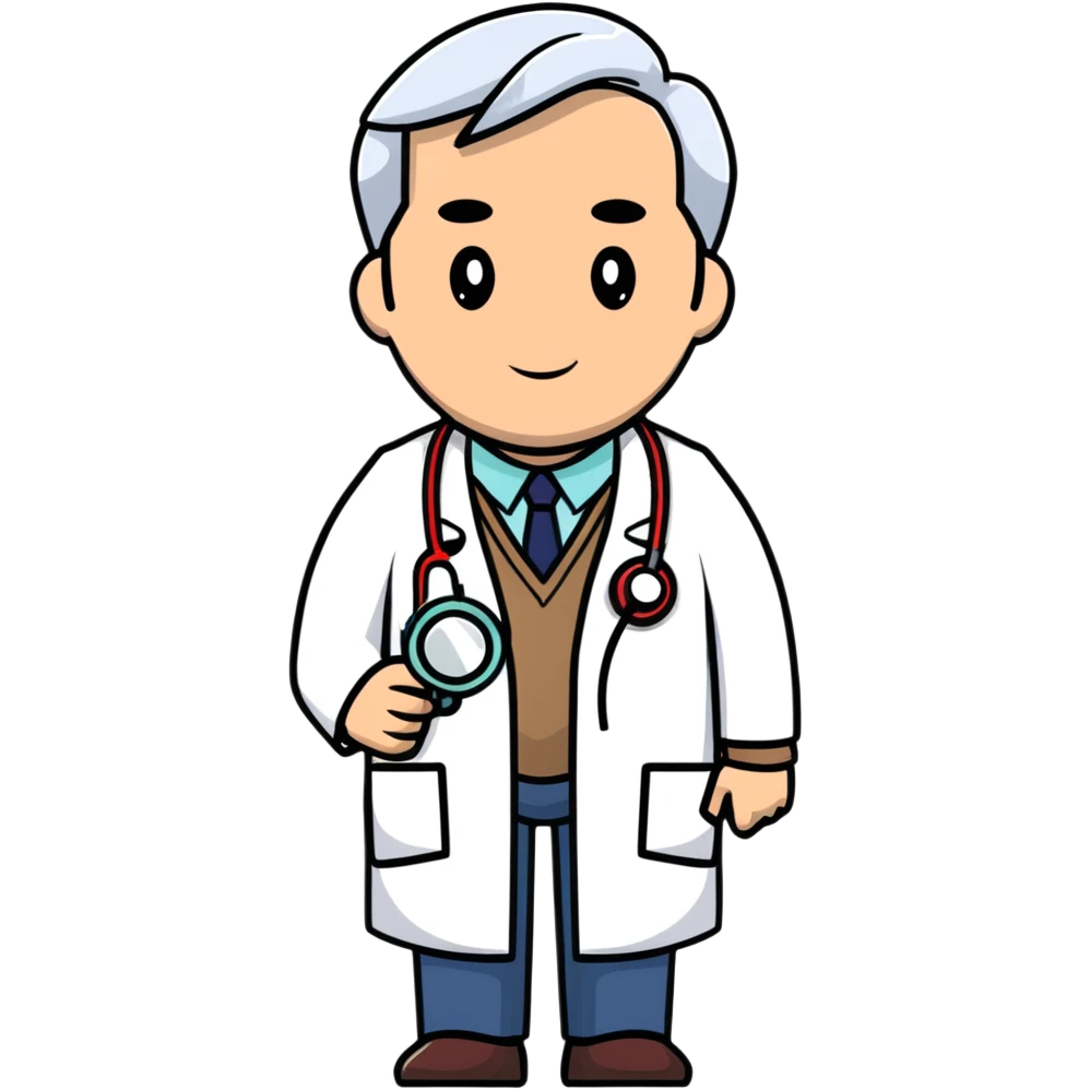 professional mature male doctor around 60 with stethoscope and white coat emoji