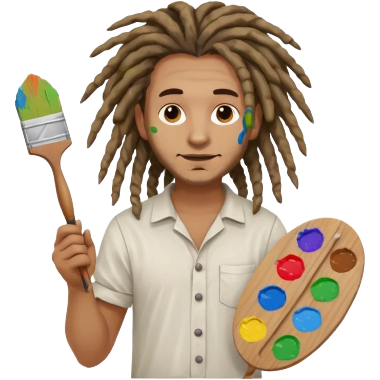 man artist with dreadlock, holding painter and color pallete emoji