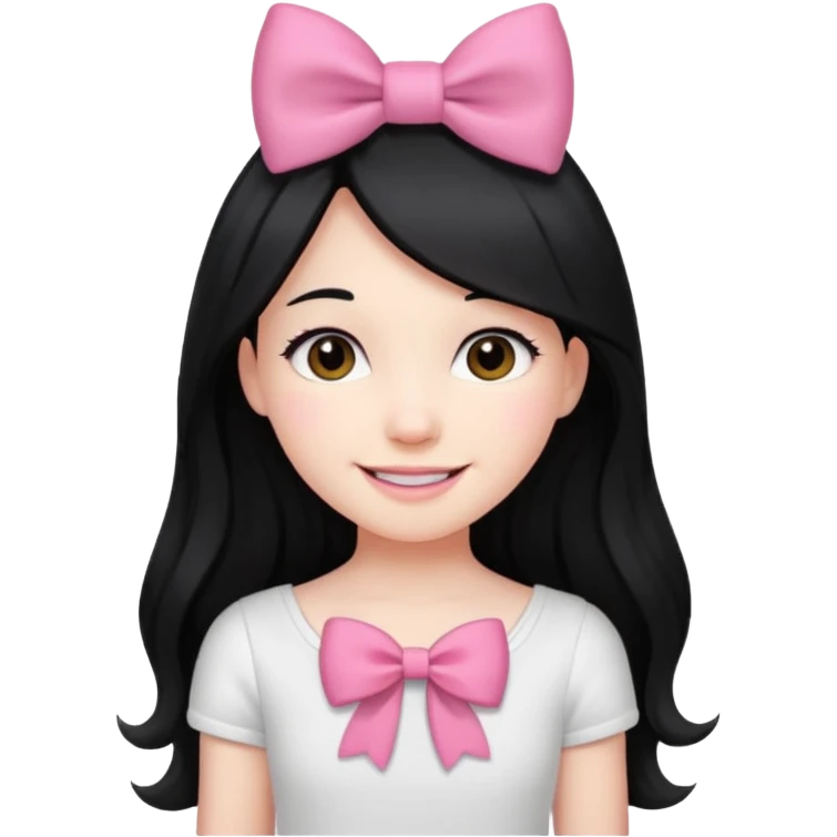 Girl with long black hair with pink bow only on the hair white top emoji