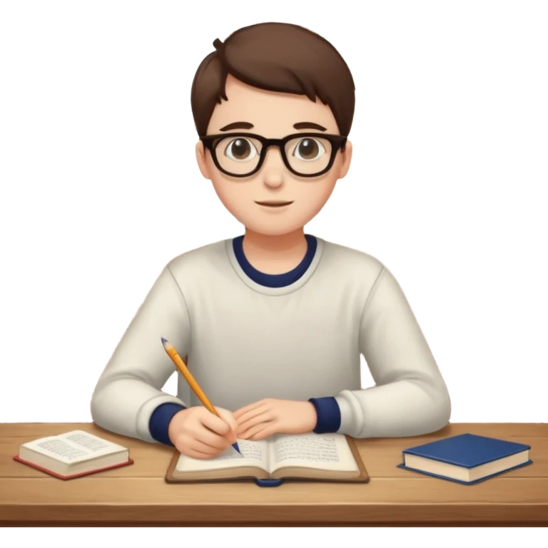 ученик учит английский язык за столом дома emoji