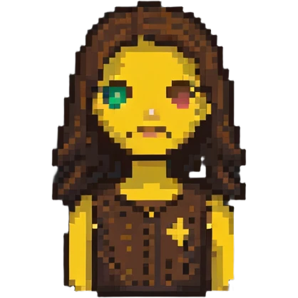 microscopic belle face icon, 20x20 pixels only, brown dot for hair, yellow dot for dress, absolute bare minimum emoji