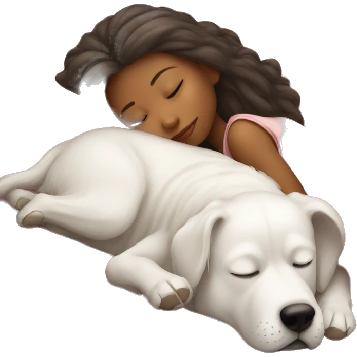 Girl sleeping with white big dog emoji