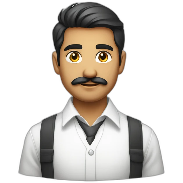 Young indian white tone Businessman in plain white shirt with sleeve up and mustach emoji