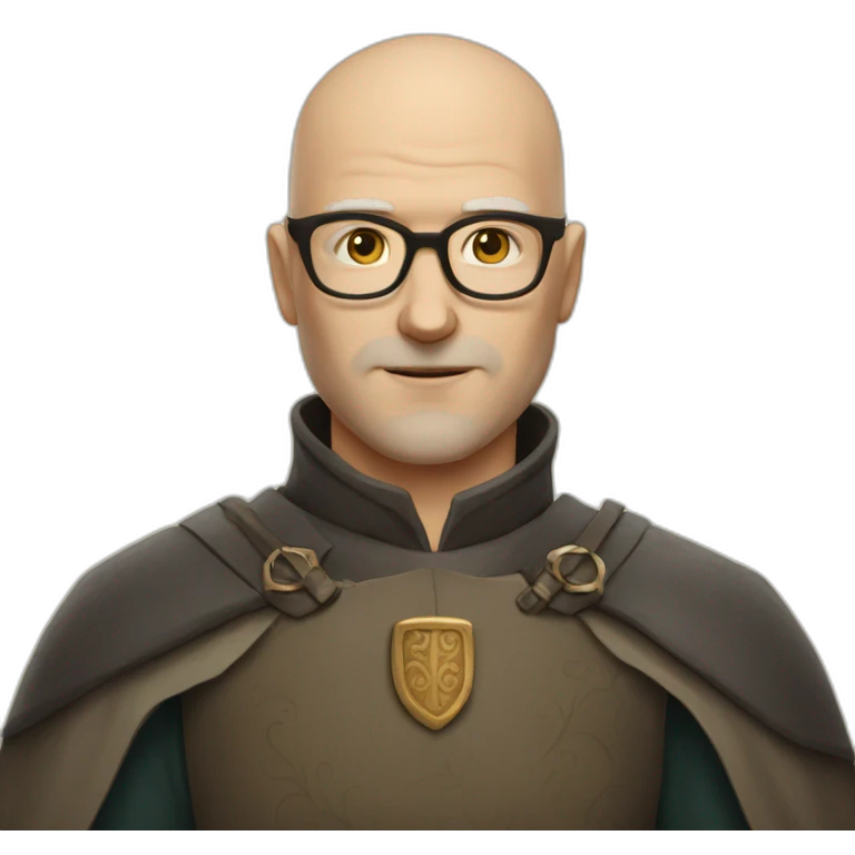 Middle Ages white male bald head short beard square glasses emoji