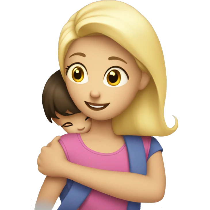Blonde little girl hugging brunette mom emoji