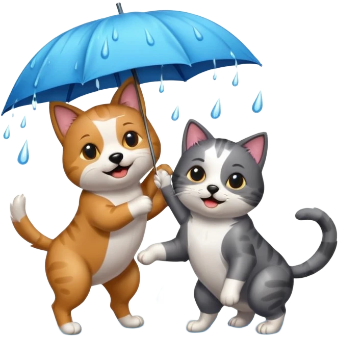 dog and cat playing in the rain emoji