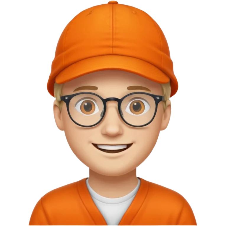 white young man in glasses with an orange cap, smiling emoji