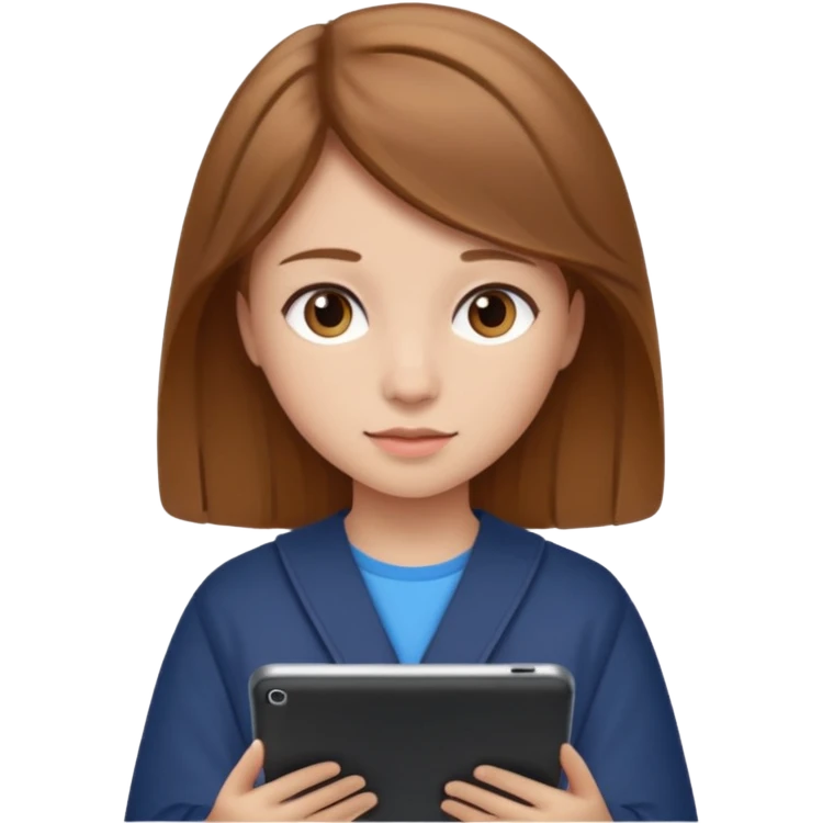 Girl with light brown hair studying with an iPad emoji