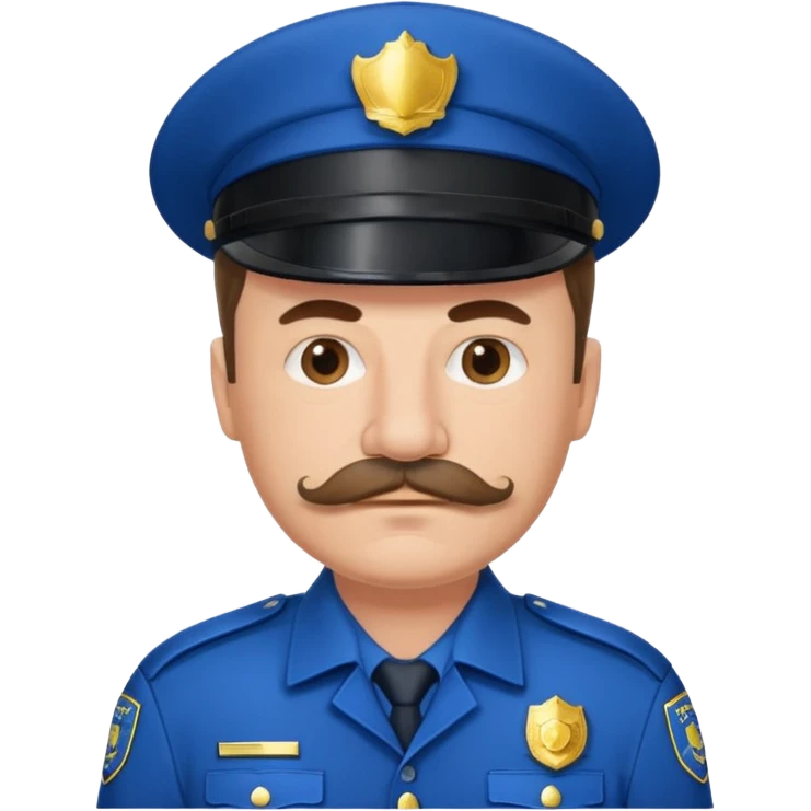 Middle-aged, male,solemn, mustache, police uniform in blue emoji
