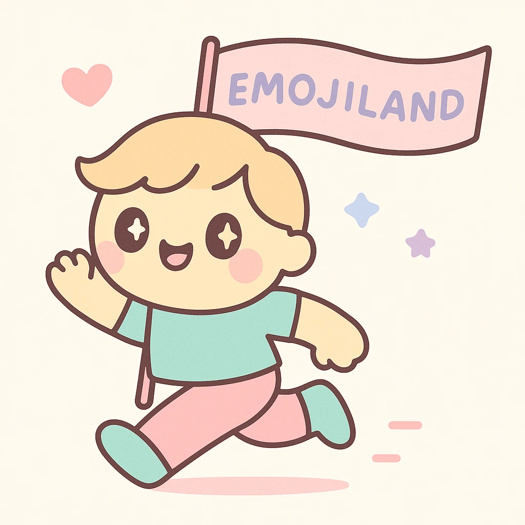 happy runner waving a flag that says 'emojiland' emoji