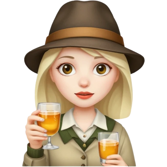 Ugly drunk girl with a hat and a glass emoji
