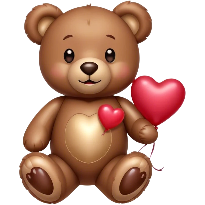 Adorable Plush brown teddy bear holding an inflatable metallic maroon heart-shaped balloon in his paw  emoji