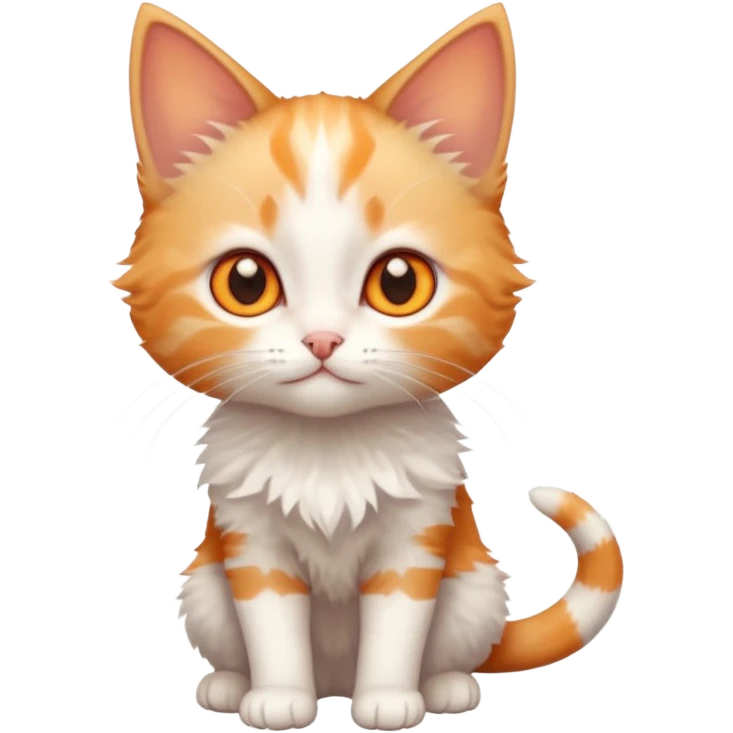 full body of very small + skinny ginger and white kitten with deep orange eyes and triangular shaped face emoji