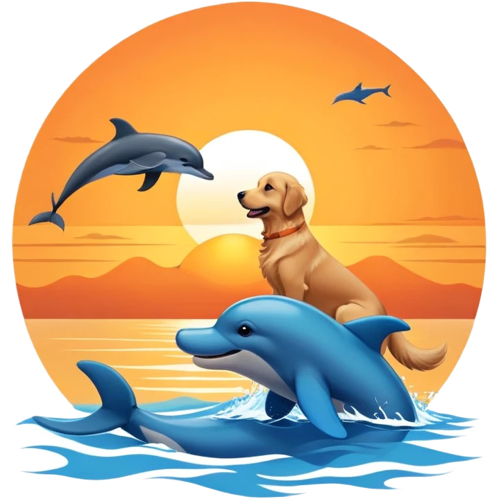 Dog and sunset with dolphin  emoji