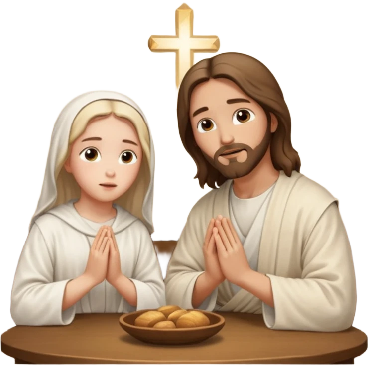 jesus en la mesa orando con una adolescente emoji