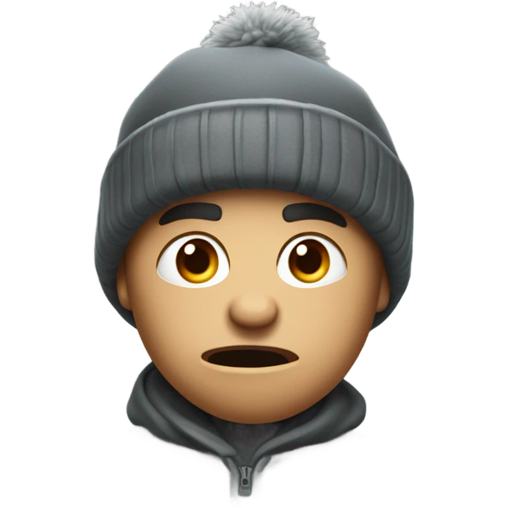 The face of an angry young man wearing a winter hat and saying bad things emoji