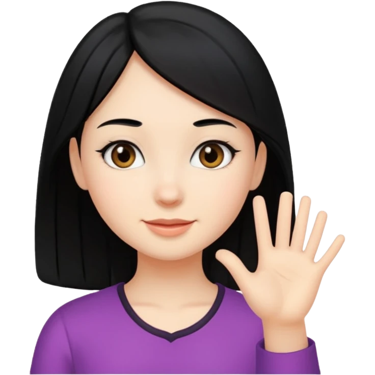 Girl with black hair saying hi  emoji