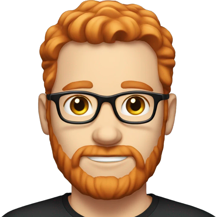 35 year old, male, red hair, pale, no beard, blue eyes, white glasses, black shirt emoji