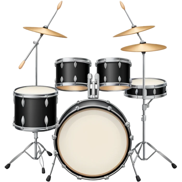 Minimalistic flat vector icon, iOS style, thin black contour on white background. Drum set with two drumsticks above. Clean, no text, no shadows emoji
