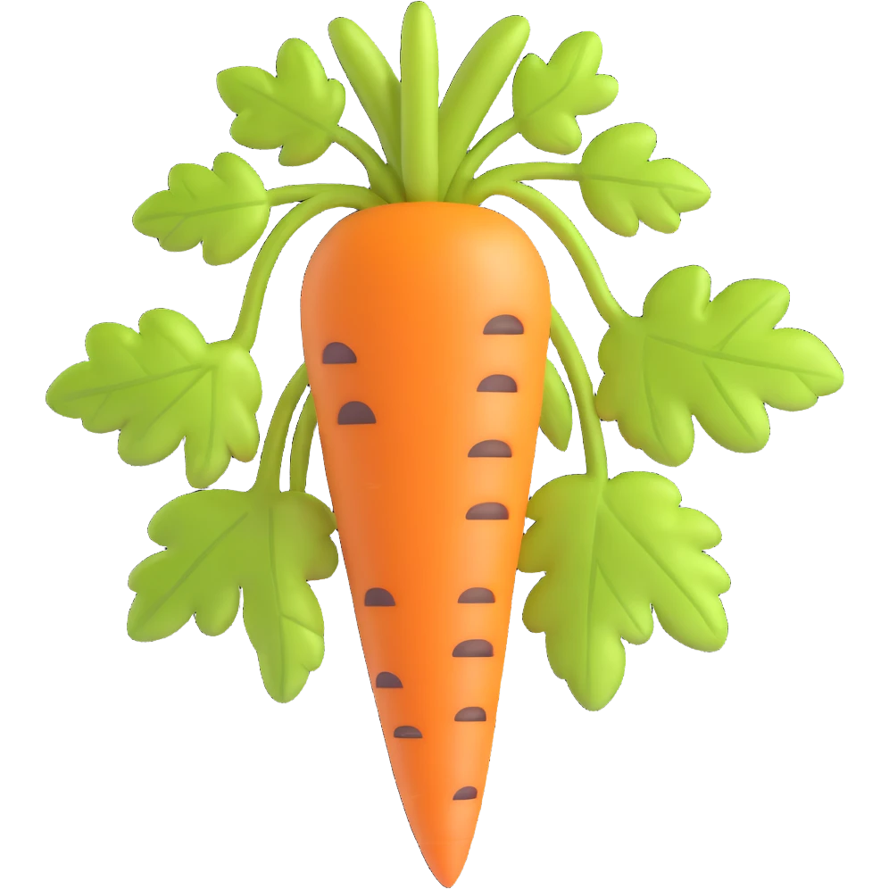 realistic carrot with leaves, no face emoji