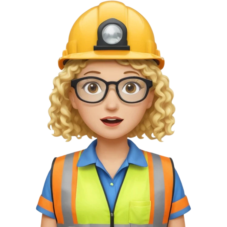 surprised construction worker blond curly haired woman wearing ppe emoji