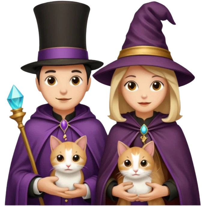 magician couple and their pet cat emoji