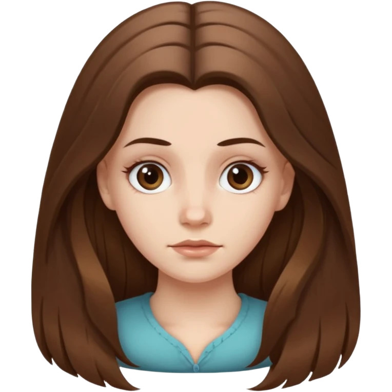 a white girl, face oval not so full, brown long hair, hairstyle: holding half hair back with two medium tall strands of hair on her face, her eyes brown a bit drawn  emoji