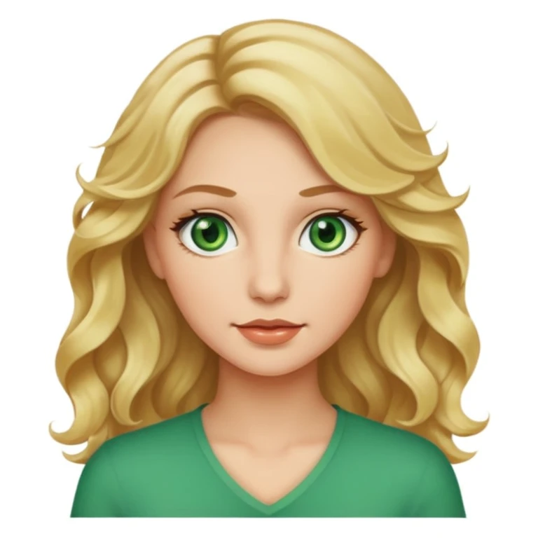 woman with wavy blonde hair, green eyes, attractive emoji