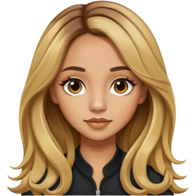 Jade Thirlwall with long brown hair with blonde highlights emoji