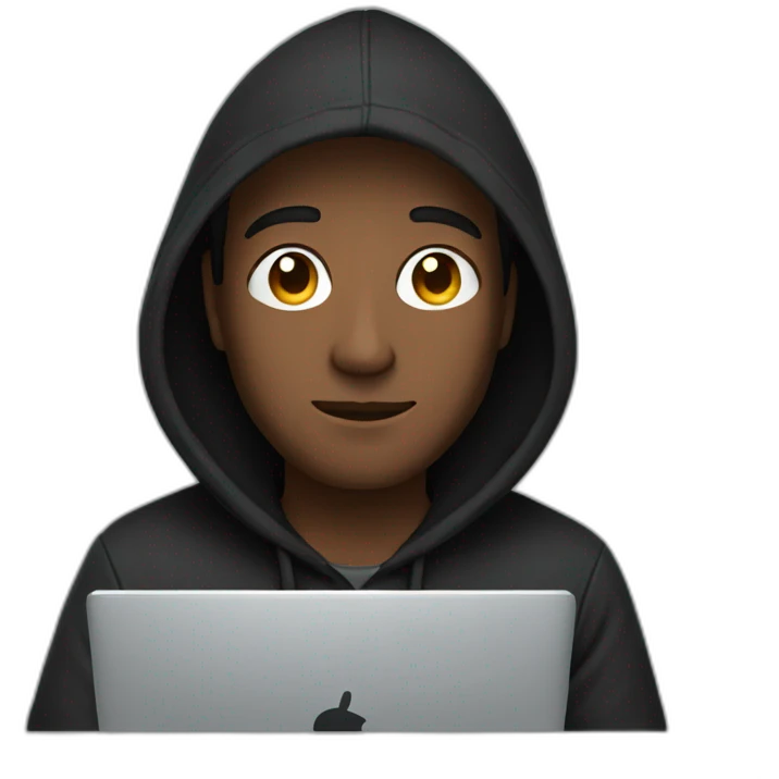 a man wearing a black hoodie behind a laptop screen emoji