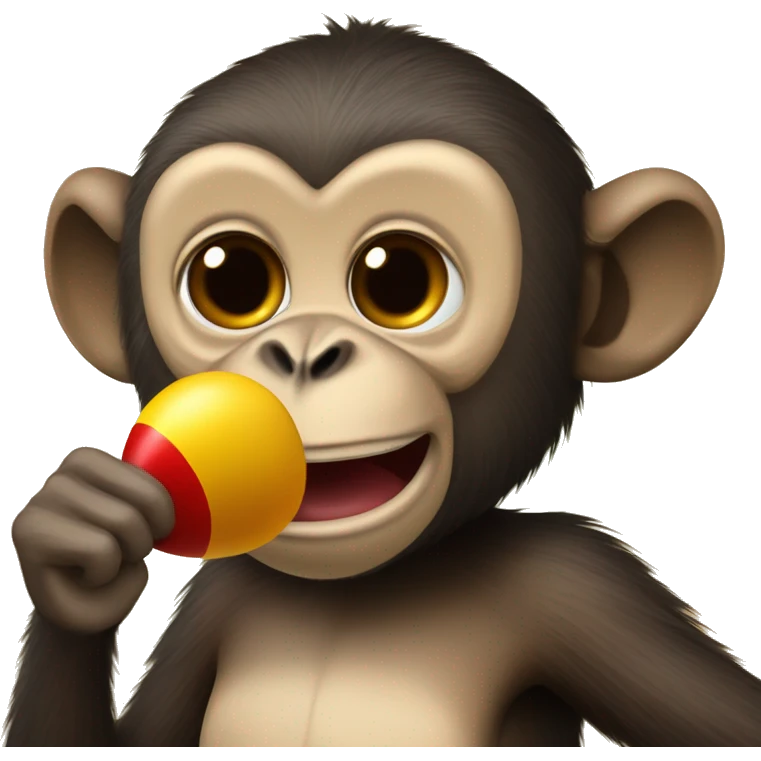 A monkey holds a maracas and shows its tongue emoji