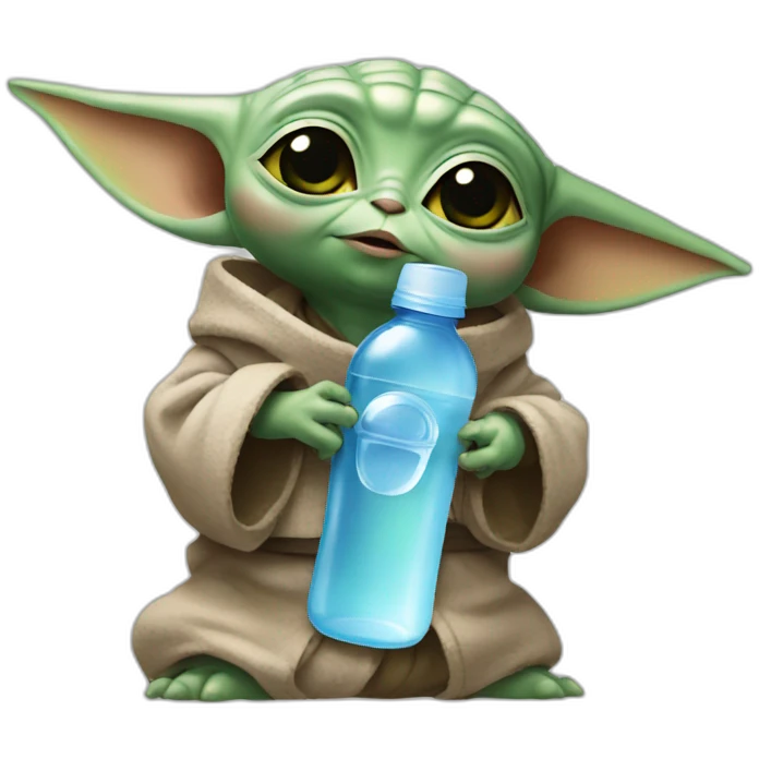 baby yoda with a bottle of water emoji