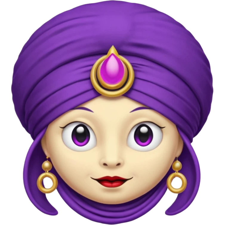 Saturn 🪐 with its rings as the main focus, wearing a whimsical turban, with a small purple devil face 😈, cartoon emoji style, vibrant and centered.
 emoji