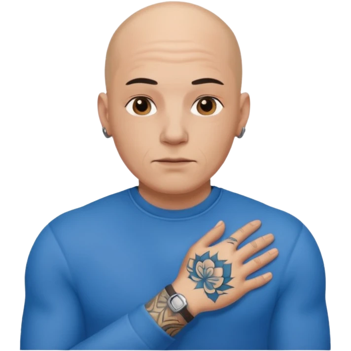Sujeto pelon vestido de azul tatuado emoji