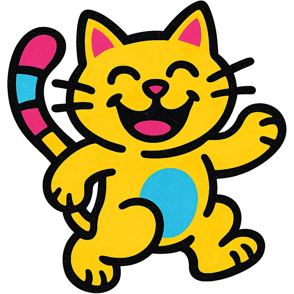 playful cat with a big smile emoji