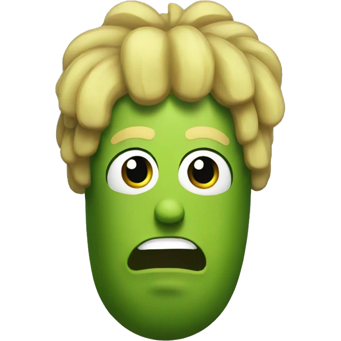 pickle with a eyebrows and blond hair. Mean looking emoji